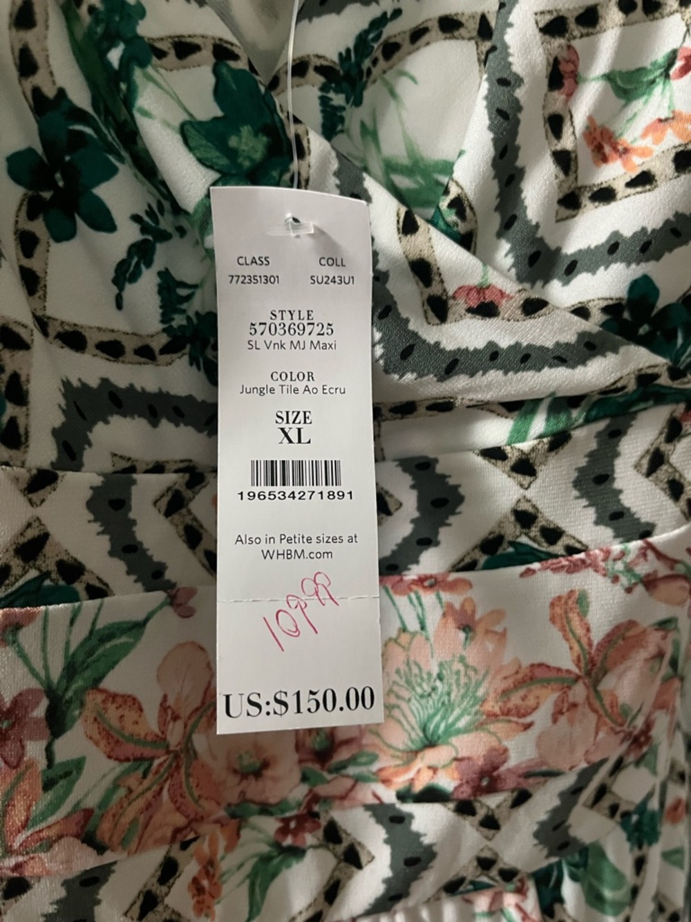 White House Black Market Peach & Green Floral Print Maxi Dress size XL - Picture 11 of 11